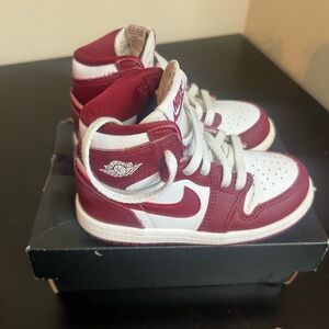 Jordan 1 Kids Red and White Sneakers